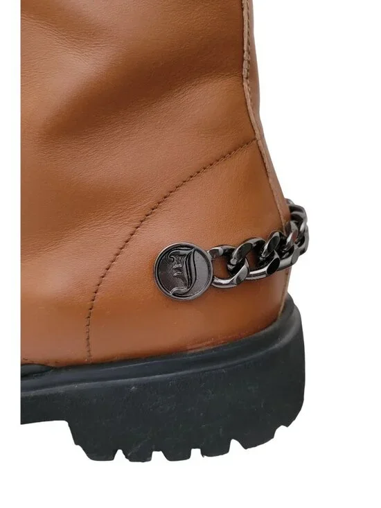 JOHN GALLIANO Curb Link Brown Leather Combat Boots w/ Side Zipper Sz 43 - Picture 5 of 9